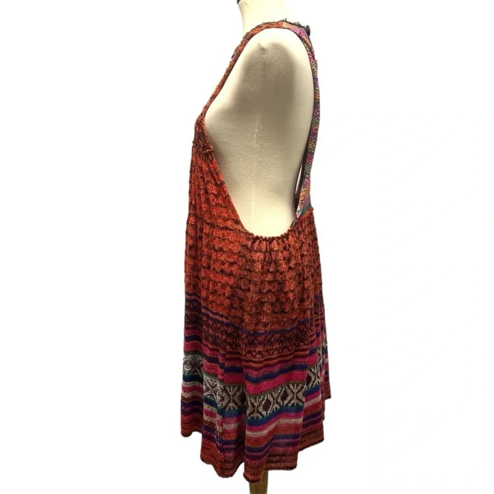 Free People Rare Hearts Tunic Knit Open Sides Multicolor Bohemian Top Womens Med